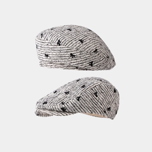 Women Tweed Cotton Beret Newsboy Cap Vintage Bow Pattern Fashion Painter Hat Autumn Winter Accessory