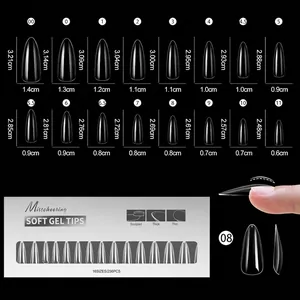 Tabella taglie con 16 misure di unghie finte in gel opaco con dimensioni dettagliate