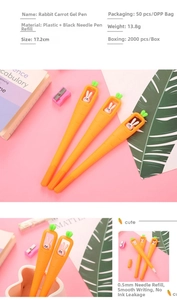 Detail showing 0.5mm nib on carrot-shaped pen with cute bunny topper and dimensions