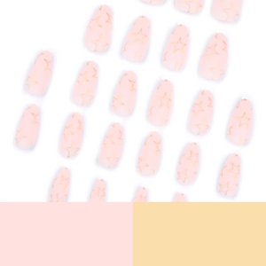 Pink almond press on nails with gold stars pattern, full set minimalist nail art kit