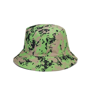 Fashionable double-sided bucket hat with modern digital pixel camouflage and neon accents