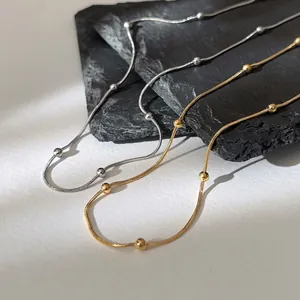 Minimalist Stainless Steel 18K Gold Plated Beaded Snake Chain Necklace For Women Geometric Round Ball Bead Choker Jewelry