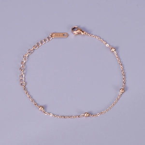 Elegant rose gold bead chain bracelet with K18 engraving and adjustable clasp