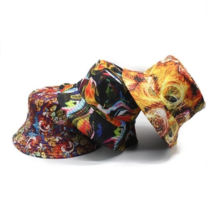 Chapeau Bob Réversible Imprimé Numérique Abstrait Double Face Protection Solaire Polyester Coton Extérieur Streetwear Style Psychédélique