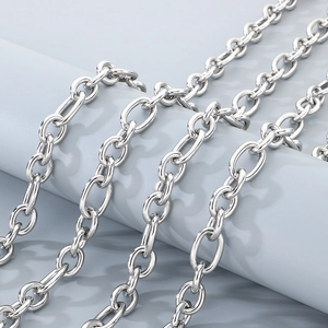 Macro shot of silver punk 3:1 round ground O-chain with polished stainless steel links