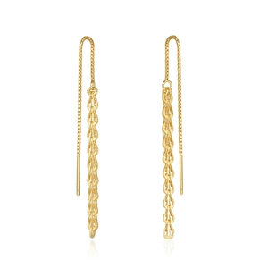 Elegant gold S925 silver fringe earrings with layered tassel design on white background