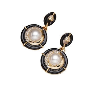 Boucles d'oreilles vintage en émail et perles dorées avec détails en zircone