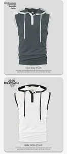 Men's sleeveless sports hoodie made of 230G waffle fabric in grey and white colors