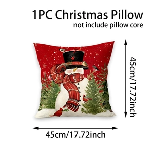 Close-up of snowman pillow cover with dimensions 45x45cm on textured linen fabric
