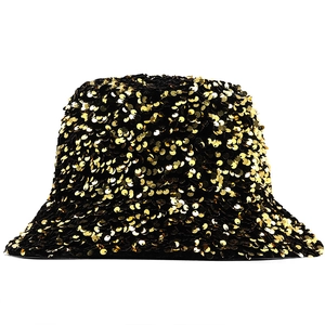 Chapeau bob noir élégant avec paillettes dorées denses pour accessoires de mode femme
