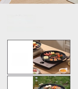 Detail showing non-stick round grill pan with heat-resistant rope handles on induction cooker