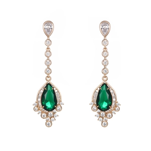 Vintage emerald-style teardrop earrings with pave diamonds in elegant rose gold finish