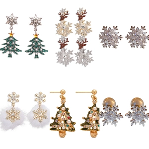 Festive 6-pair Christmas earring set with reindeer, snowflake, and tree designs