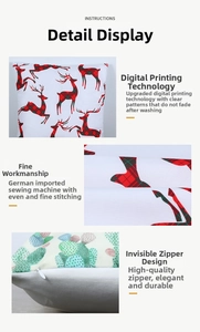 Detail of marble pattern cushion cover with digital print reindeer and invisible zipper