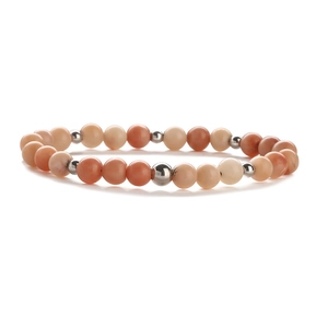 Detail of 6mm tiger eye agate beaded bracelet with orange gradient stones and silver beads