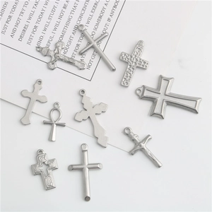Polished stainless steel cross and ankh pendant assortment for DIY jewelry making