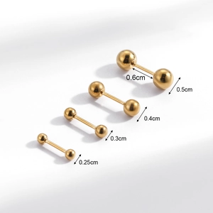 Minimalistische goldene Edelstahl-Kugelohrringe in Größen von 0,25 cm bis 0,6 cm