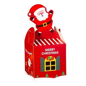 3D Christmas apple gift box with cartoon Santa Claus and Merry Christmas text