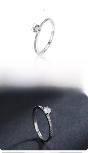 Macro shot of S925 sterling silver ring with 4.5mm round cut sparkling zirconia stone