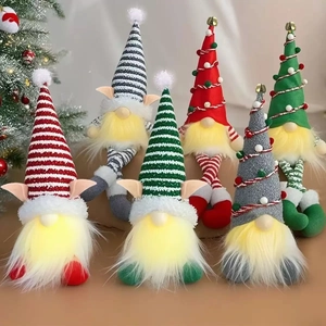 Christmas LED Lighted Gnomes Plush Faceless Doll Sequin Hat Glowing Rudolph Tabletop Ornaments Home Holiday Decor