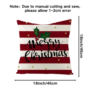 Detail of Christmas pillowcase with red stripes and 18-inch size measurement guide