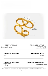 Detail specifications of adjustable stainless steel geometric ring in gold and steel color