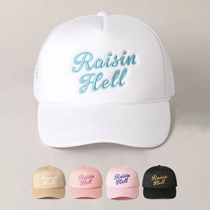 Trucker Hat Raisin Hell Embroidery Mesh Cap Adjustable Breathable Retro Streetwear Outdoor Sun Protection Polyester