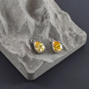 18k gold plated pear-shaped yellow glass teardrop pendants for DIY jewelry making