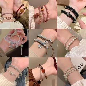Vintage Beaded Bracelet For Women Natural Stone Faux Artificial Pearl Alloy Charms New Chinese Style Versatile Elegant Hand Jewelry