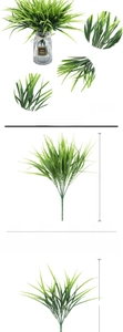Detail of 35cm green plastic eucalyptus spring grass with realistic leaf texture