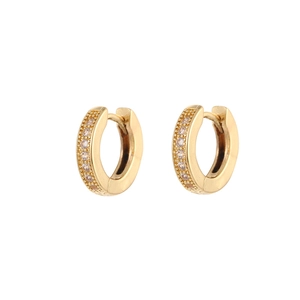 Classic round gold hoop earrings with sparkling zircon inlay for women in stylish design