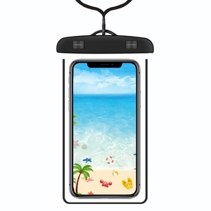 Luminous waterproof phone pouch with transparent PVC design and secure neck lanyard