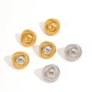 Twisted rope edge geometric round earrings in 18k gold and silver stainless steel set
