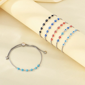 Adjustable Evil Eye Bracelet Stainless Steel Resin Beads Turkish Lucky Jewelry Heart Charm For Women Personal Fashion Accessory