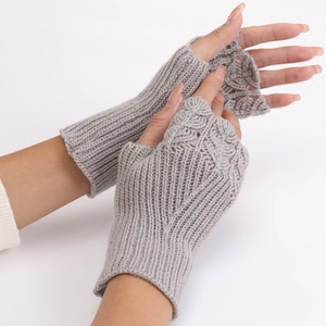 Women Fingerless Knitted Gloves Winter Warm Acrylic Hollow Out Crochet Half Finger Mittens Chic Arm Sleeves