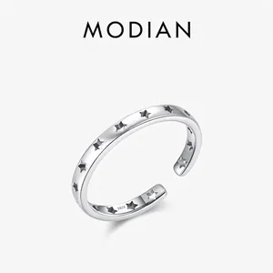 925 Sterling Silver Open Ring For Women Hollow Star Minimalist Adjustable Finger Jewelry Simple Pentagram Band Gift