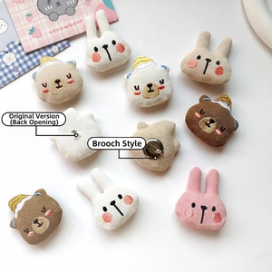 Cute plush cartoon rabbit and bear DIY accessories with pins in assorted colors