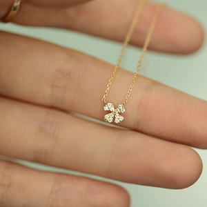 925 silver clover necklace with 14k gold plating and sparkling pavé-set gemstones