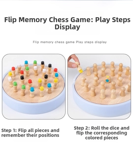 Detail showing wooden memory chess board with colorful pieces for children concentration training