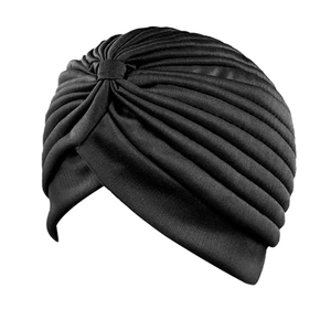 Modische schwarze Turban-Mütze für Damen aus elastischem Strickstoff mit Falten-Design