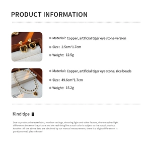 Detailed size and weight chart for tiger eye heart earrings and necklace set