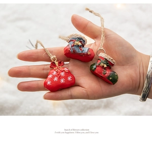 Mini pendentifs de Noël en résine avec bottes et sac cadeau pour décoration de fête