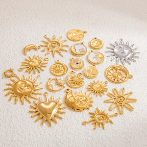 18k gold plated stainless steel sun and moon charms for DIY jewelry making sets