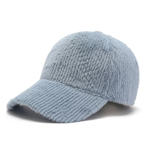 Light blue faux cashmere baseball cap for winter with a soft plush texture and warm fit