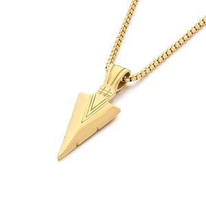 Hip hop style gold arrowhead pendant necklace made of stainless steel for men and women