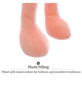 Detail of plush rabbit toy featuring soft orange-pink fabric and elastic down cotton filling
