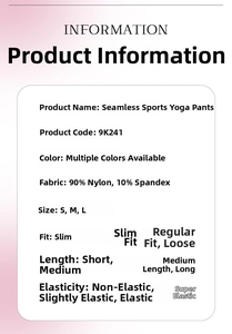Guide des tailles et détails techniques pour legging de sport sans couture taille haute