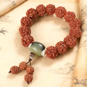 Handmade Nepal Five Petal Rudraksha Bodhi Seed Bracelet For Men Women Ethnic Style Vintage Prayer Beads Agate Jewelry Gift