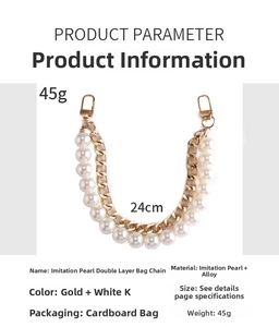 Detail specifications of 24cm double-layer faux pearl and gold alloy bag handle chain