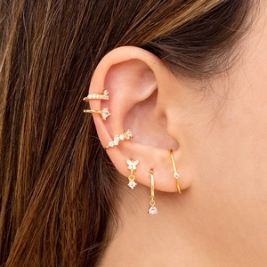 Exquisite gold-plated S925 stud earring set with cross and butterfly zircon accents